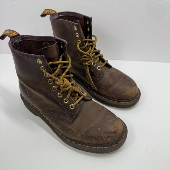 Dr. Martens Shoes - Dr Martens 1460 Brown Boots Crazy Horse Size 39 W8 M7 Yellow Laces